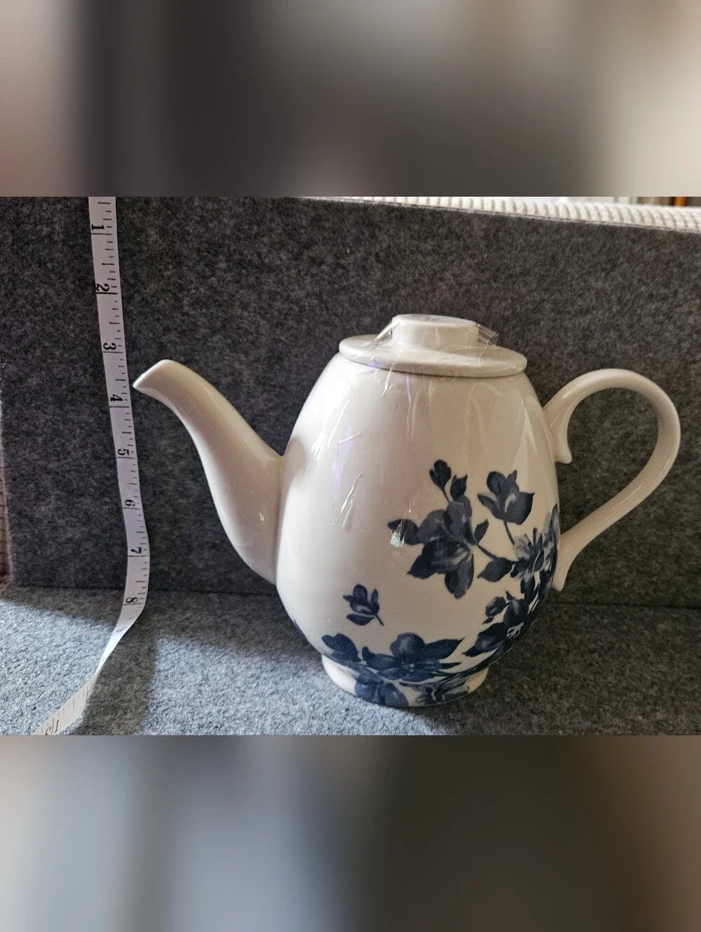 Tracy Boyd White Ceramic Teapot with Blue Floral Accent